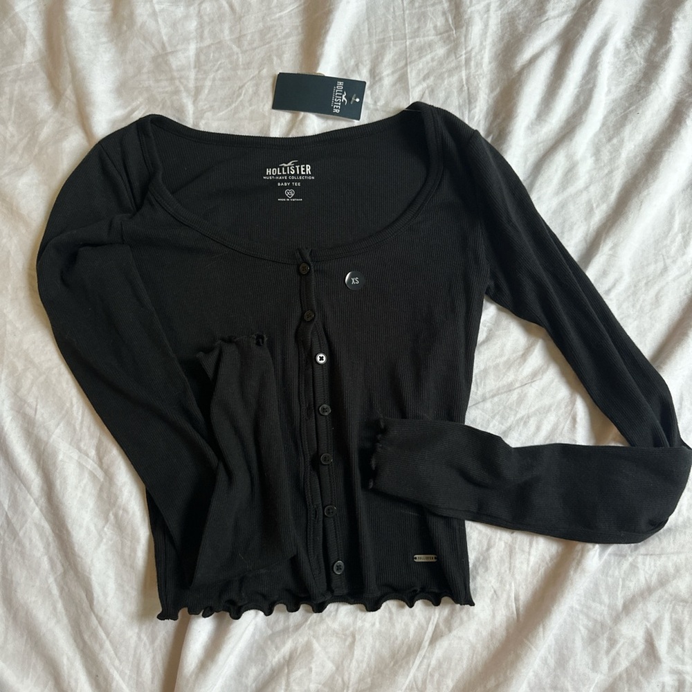 Hollister Black Fitted Ribbed Blouse